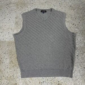 Roundtree & Yorke Sweater Vest Mens Large Grey Herringbone V-Neck Sleeveless